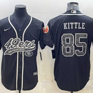 Men's San Francisco 49ers #85 George Kittle Black Reflective With Patch Cool Base Stitched Baseball Jersey