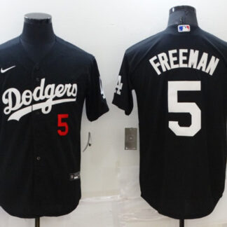 Men's Los Angeles Dodgers #5 Freddie Freeman Black Cool Base Stitched Baseball Jersey