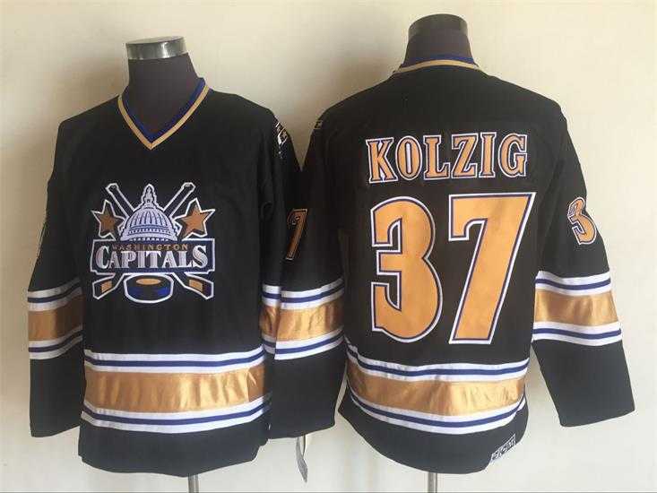 Capitals 37 Kolzig Black CCM Throwback Stitched Jersey