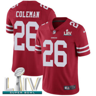 Nike San Francisco 49ers #26 Tevin Coleman Red Super Bowl LIV 2020 Team Color Men’s Stitched NFL Vapor Untouchable...
