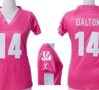 Nike Cincinnati Bengals #14 Andy Dalton 2012 Pink Womens Draft Him II Top Jersey
