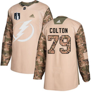 Adidas Tampa Bay Lightning #79 Ross Colton Camo Authentic 2022 Stanley Cup Final Patch Veterans Day Stitched NHL Je...