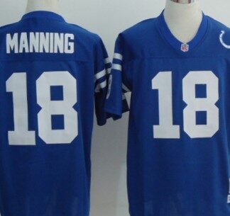 Indianapolis Colts #18 Peyton Manning Blue Short-Sleeved Throwback Jersey