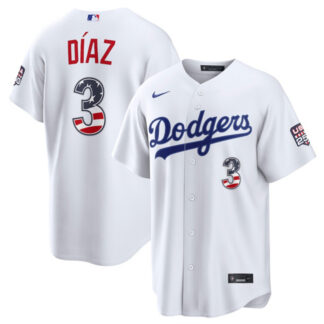 Men's Los Angeles Dodgers #3 Edwin Diaz White USA 250 Fourth of July Home Stitched Baseball Jersey