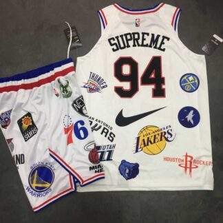 Supreme x Nike x NBA Logos White Stitched Basketball Stitched NBA Jersey(With Shorts)