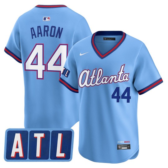 Men's Atlanta Braves #44 Hank Aaron Light Blue 2026 City Connect Limited Stitched Jersey