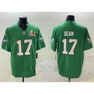 Men's Philadelphia Eagles #17 Nakobe Dean Green 2025 Super Bowl LIX Patch F.U.S.E. Throwback Vapor Untouchable Limi...