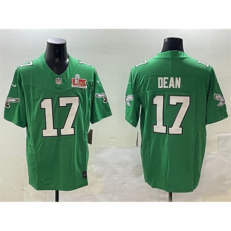 Men's Philadelphia Eagles #17 Nakobe Dean Green 2025 Super Bowl LIX Patch F.U.S.E. Throwback Vapor Untouchable Limi...