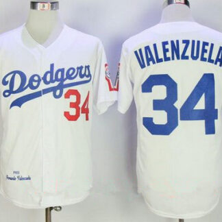 Men's Los Angeles Dodgers #34 Fernando Valenzuela White 1981 Throwback Cooperstown Collection Stitched MLB Mitchell...