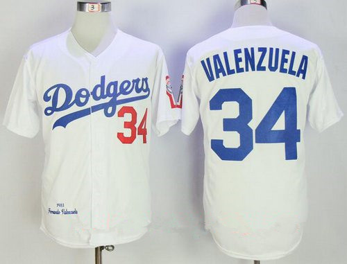 Men's Los Angeles Dodgers #34 Fernando Valenzuela White 1981 Throwback Cooperstown Collection Stitched MLB Mitchell...