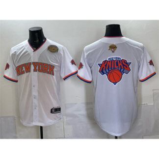 Youth New York Knicks Team Big Logo White 2026 Finals & Eastern Conference Champions Patch Stitched Baseball Jersey
