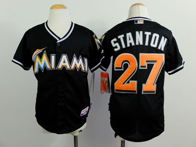 Youth Florida Marlins #27 Mike Stanton Black Jerseys
