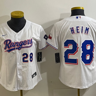 Women's Texas Rangers #28 Jonah Heim Number White 2023 World Series Champions Cool Base Jersey