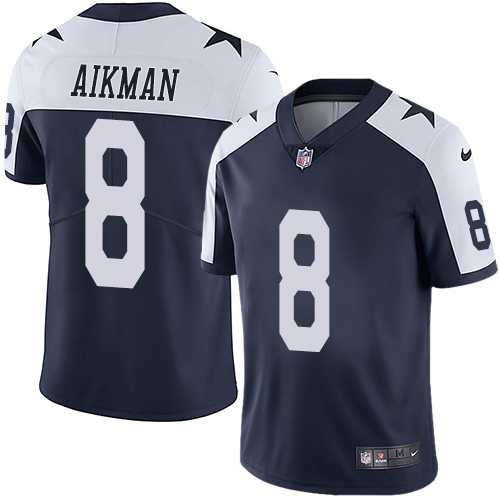 Nike Dallas Cowboys #8 Troy Aikman Navy Blue Thanksgiving NFL Vapor Untouchable Limited Throwback Jersey