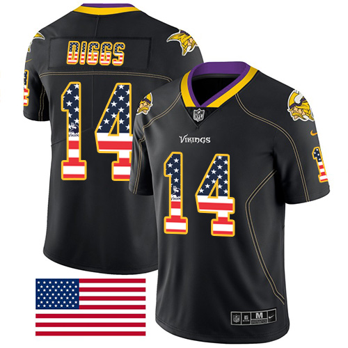 Nike Minnesota Vikings #14 Stefon Diggs Black Men’s Stitched NFL Limited Rush USA Flag Jersey