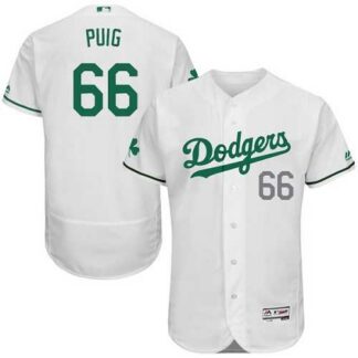 Los Angeles Dodgers #66 Yasiel Puig White St. Patrick's Day Flexbase Jerse
