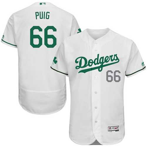Los Angeles Dodgers #66 Yasiel Puig White St. Patrick's Day Flexbase Jerse
