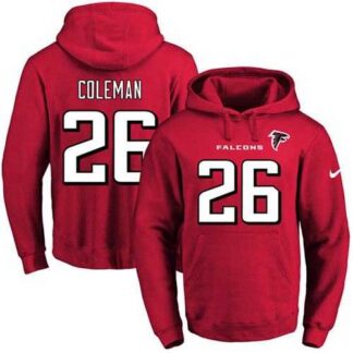 Printed Nike Atlanta Falcons #26 Tevin Coleman Red Name & Number Men's Pullover Hoodie